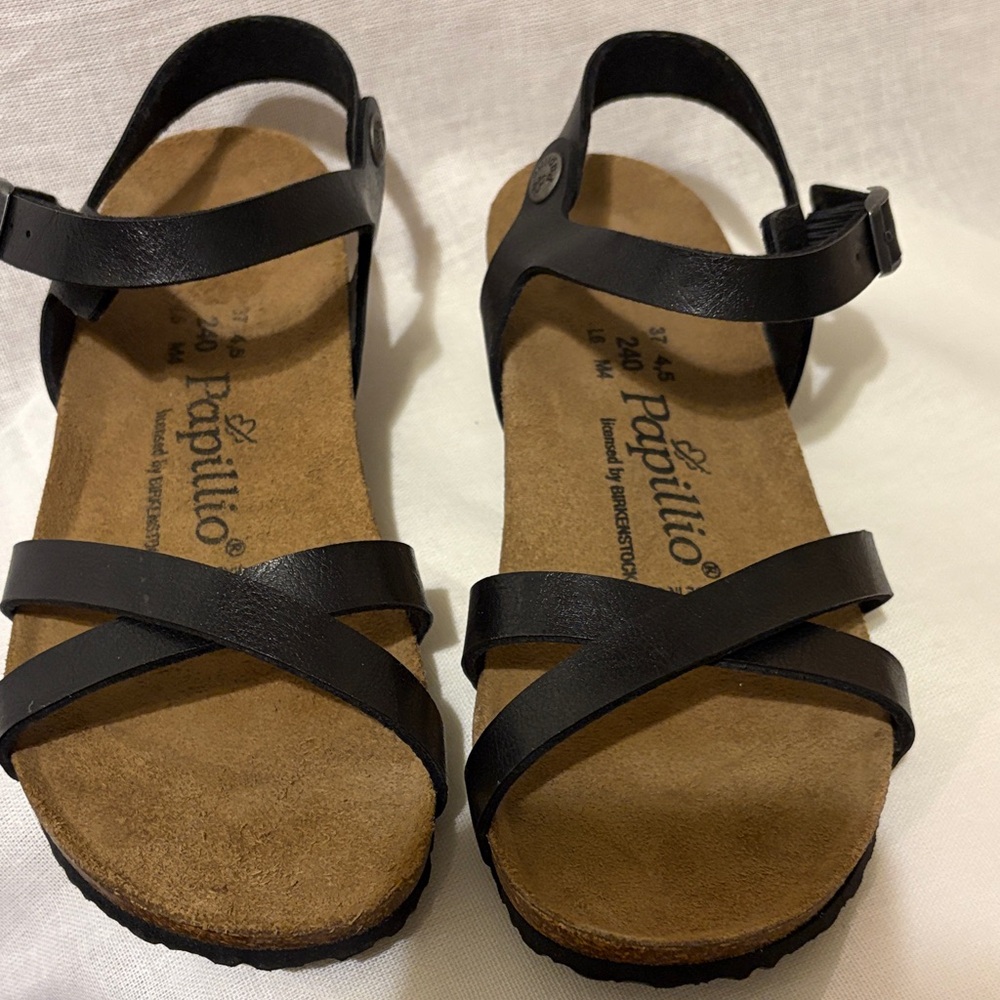 Papillio by Birkenstock Black Leather Sandals Sz 37 US 6 Excellent Condition